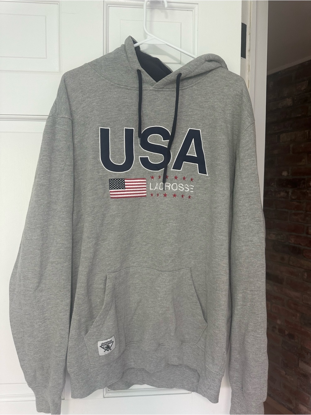 USA Lacrosse Gray Hoodie Sweatshirt with Flag Graphic